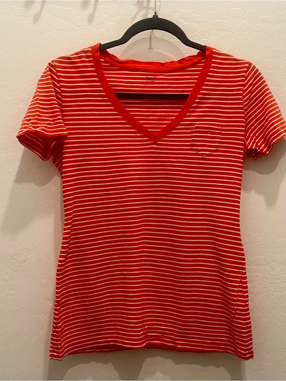 Women’s Orange & White Striped V-Neck Tee